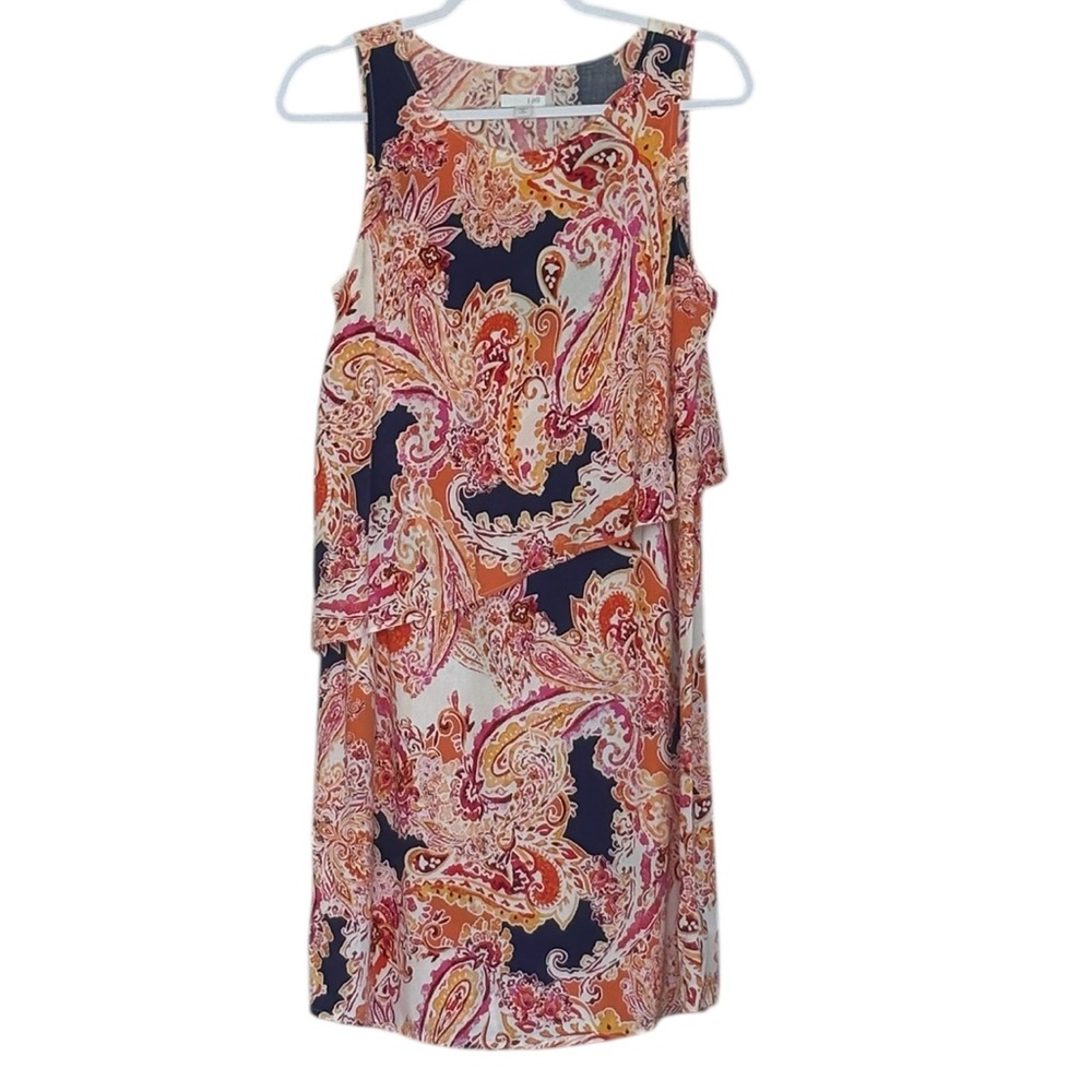 J.Jill Dress Orange Paisley Print Sleeveless Retro Boho Festival Size S